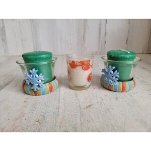 Mini candle‎ Xmas set snowflake green holder home decor striped unique